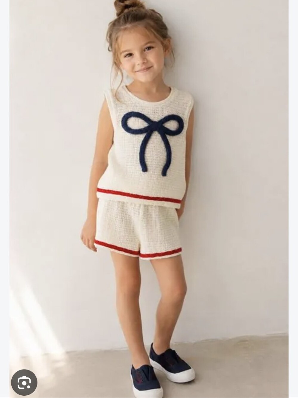 Zara Kids Cream Knit Cotton Vest With Red Trim And Blue Bow Size 3T Preppy